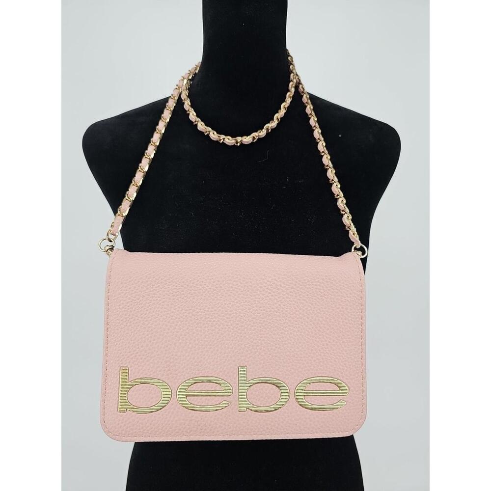 BEBE Fabiola Logo Purse Chain Strap‎ Blush Pink Gold